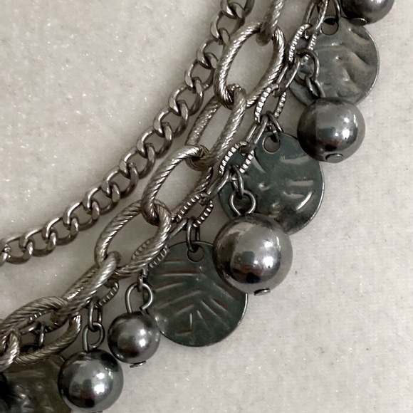 Silver Rocker Rebel Edgy Layered Bead Discs Coins Textured Chain Necklace - Picture 12 of 16